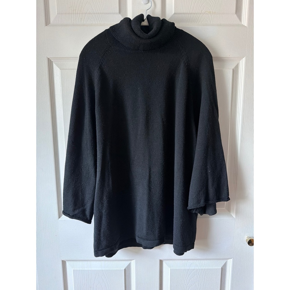 Eileen Fisher Turtleneck Sweater Women 2X Black Merino Wool Tunic Minimalist